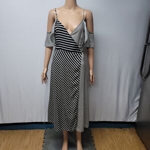SFERRA Black and White Striped Midi Dress
